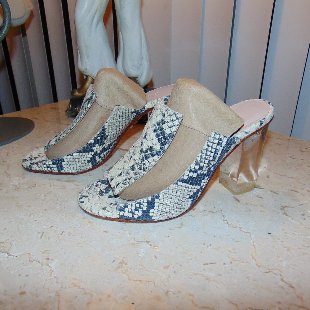 Ritch Erani Mules Slides Clear & Snakeskin Sandals Size 6 Block Heel Boho